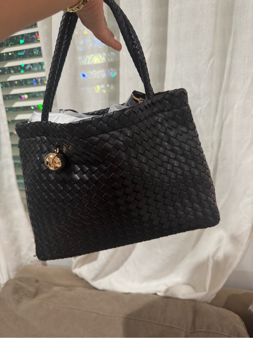 Black Woven Top-Handle Women's Tote